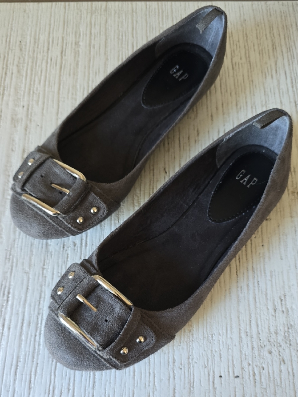 GAP Gray Suede Buckle Flats